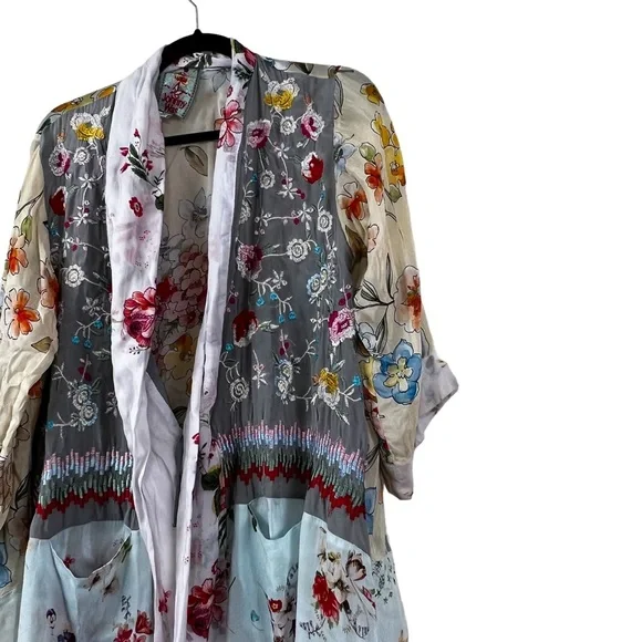 Johnny Was Pastel Floral Embroidery Silk Kimono Size Small - Picture 4 of 5